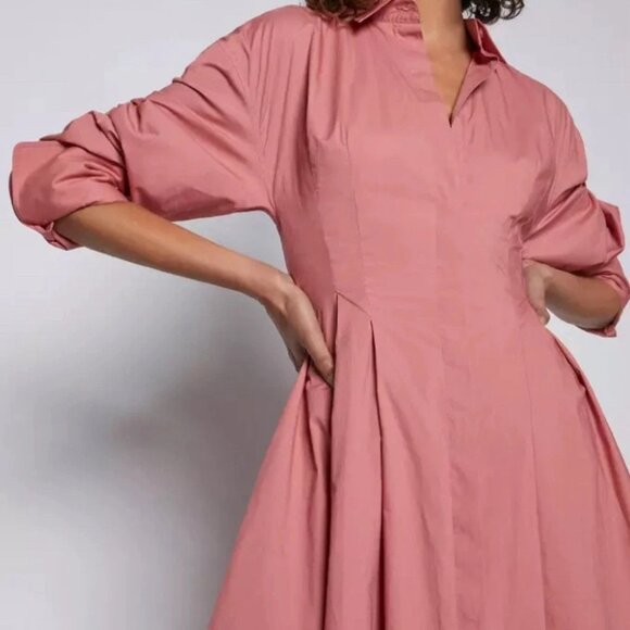 Scanlan Theodore Long Sleeve Cotton Cocoon Midi Dress – Dusty Rose, US 4 - Picture 2 of 6